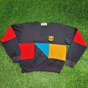 Vintage 80s MOD Colorblock Sweatshirt Women Medium 19x20 USA